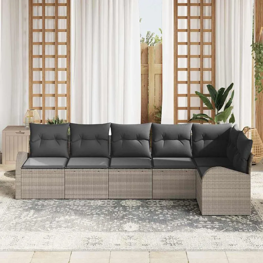 Ensemble de canapé de jardin 6 pcs Gris clair Poly rotin - 3