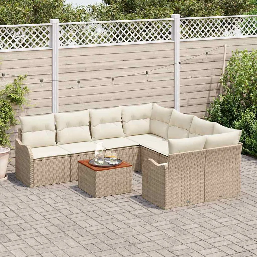 Ensemble de canapé de jardin 9 pcs Beige et crème polyrotin - 3