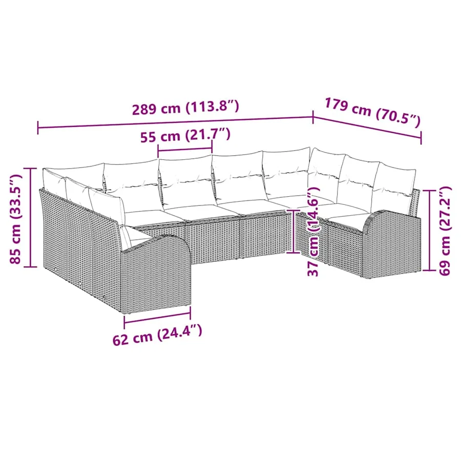 Ensemble de Canapés avec coussin Gris clair Poly Rattan - 11