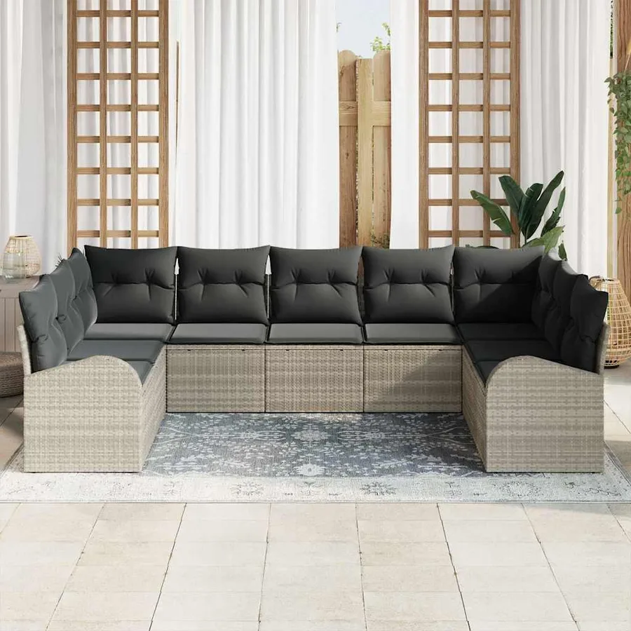Ensemble de Canapés avec coussin Gris clair Poly Rattan - 3