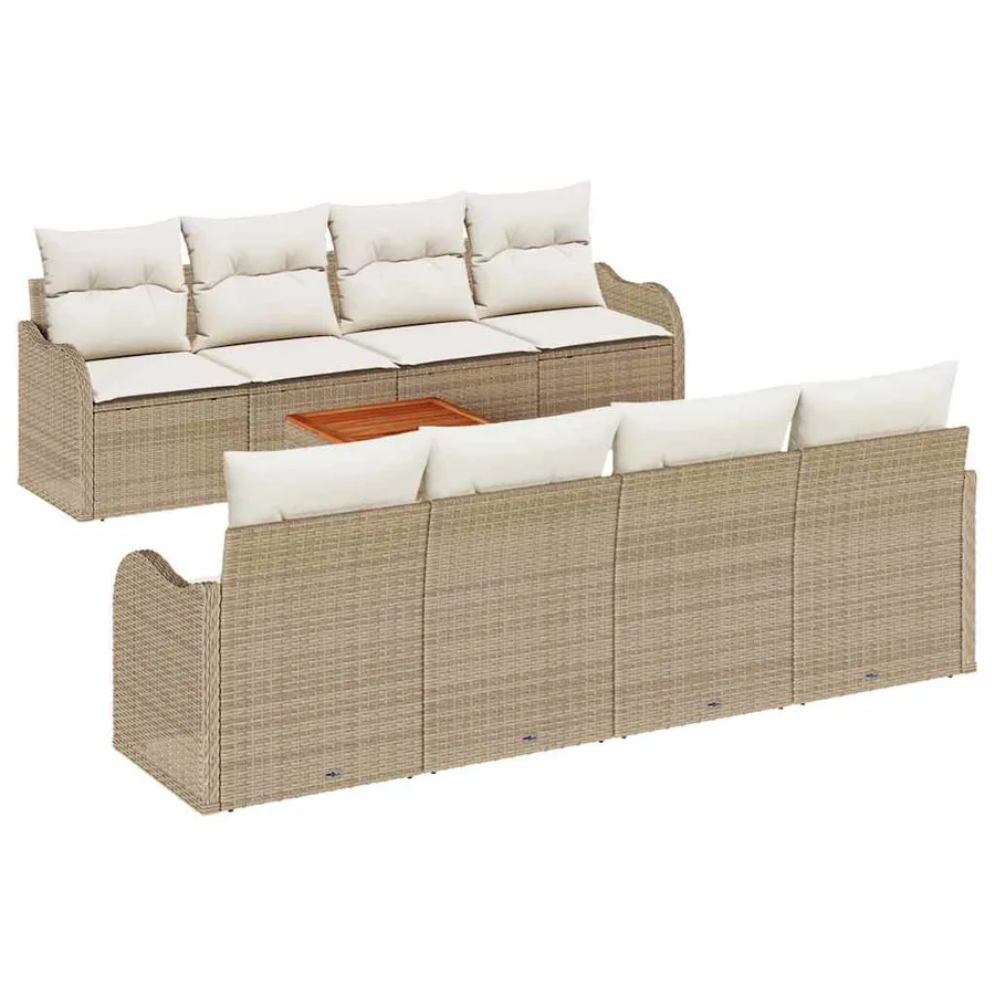 Ensemble de canapé de jardin 9 pcs Beige et crème polyrotin - 2