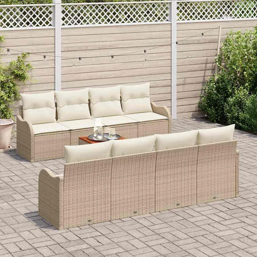 Ensemble de canapé de jardin 9 pcs Beige et crème polyrotin - 3