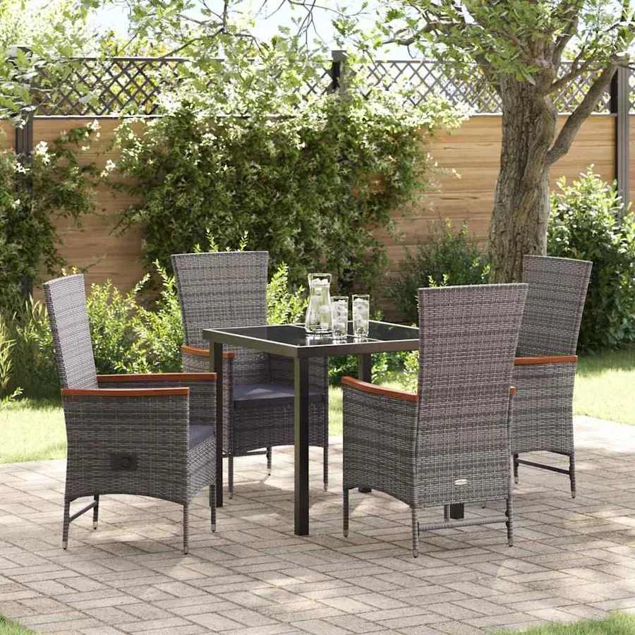 Ensemble de salle à manger pour jardin avec coussin 5 pcs Gris