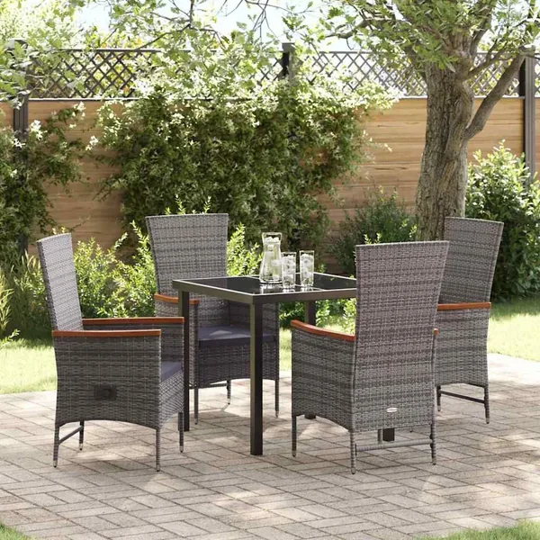 Ensemble de salle à manger pour jardin avec coussin 5 pcs Gris