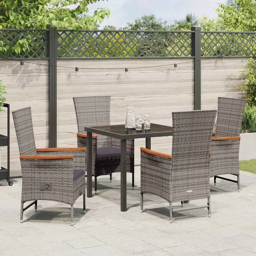 Ensemble de salle à manger pour jardin avec coussin 5 pcs Gris - 4