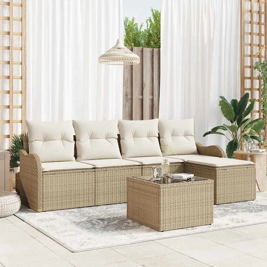 Ensemble de canapé de jardin 6 pcs Marron Poly rotin