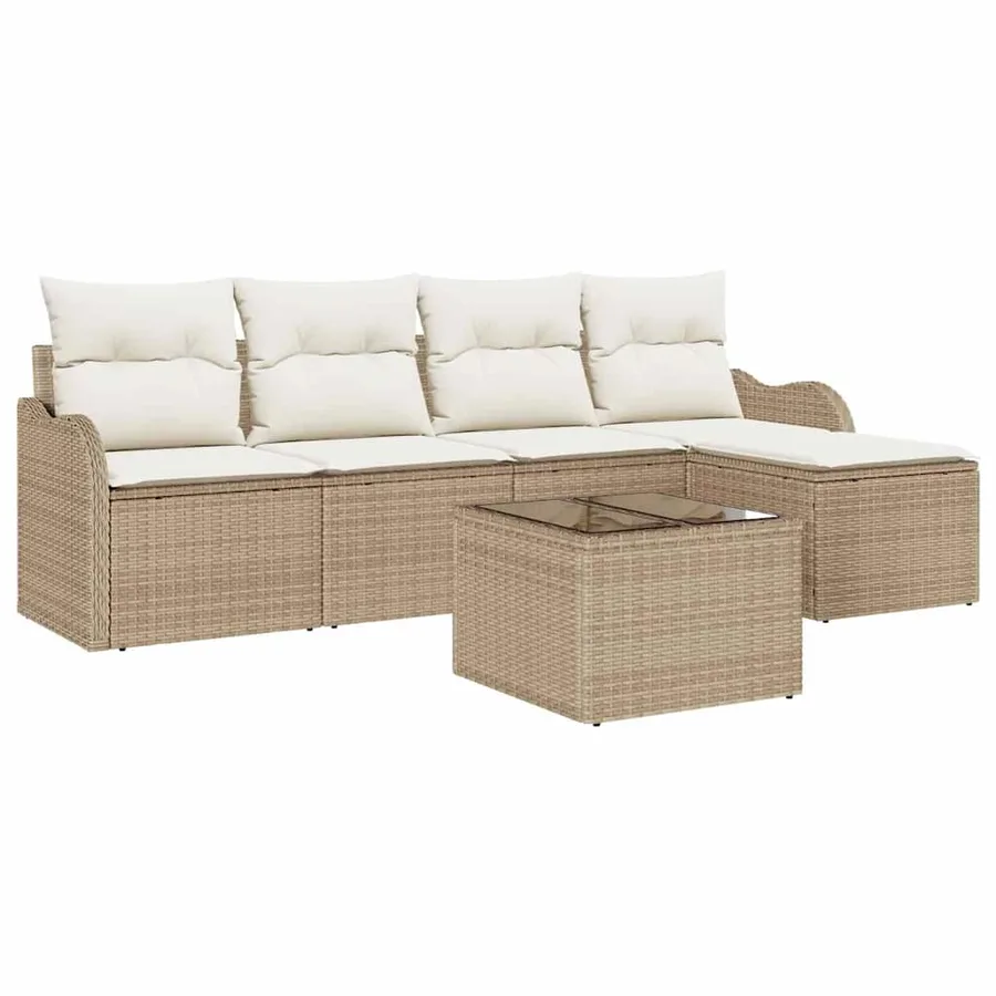 Ensemble de canapé de jardin 6 pcs Marron Poly rotin - 2