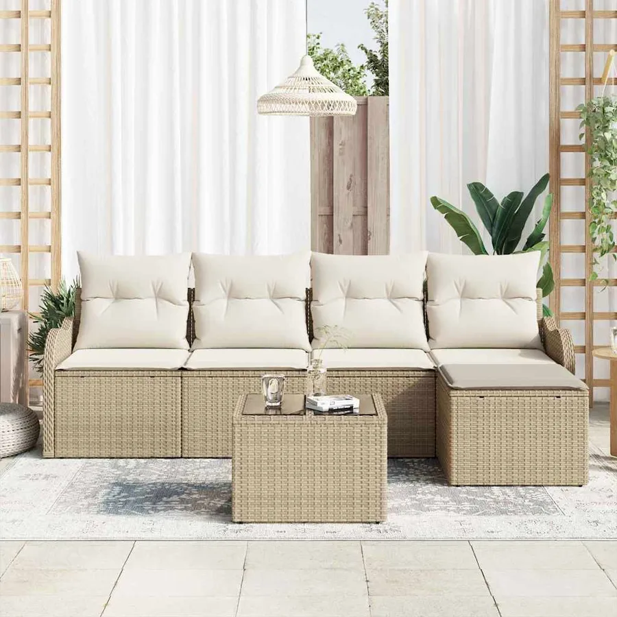 Ensemble de canapé de jardin 6 pcs Marron Poly rotin - 3
