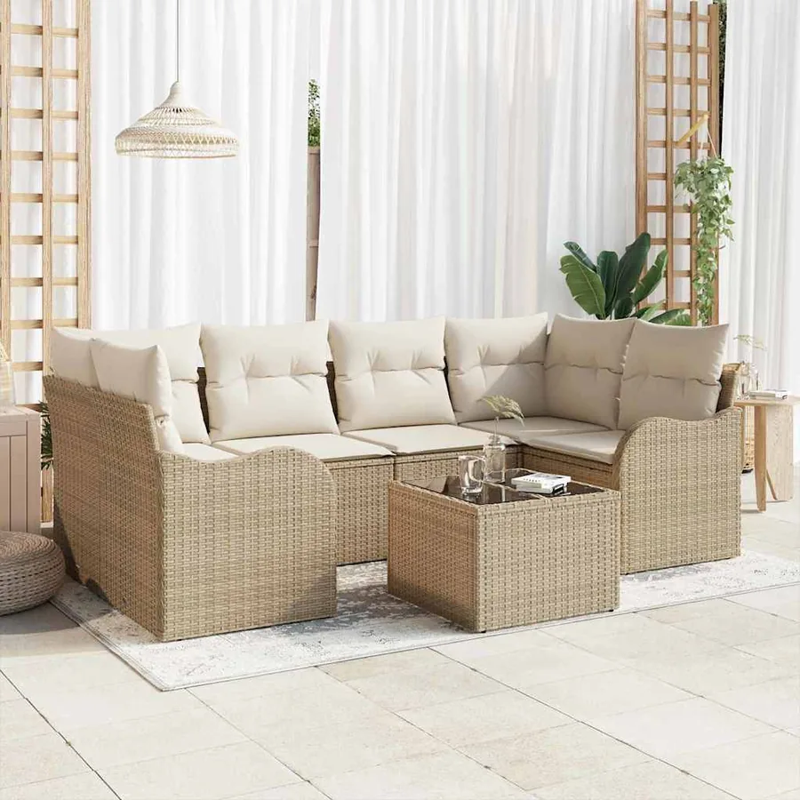 Ensemble de canapé de jardin avec coussin 7 pcs Beige et crème