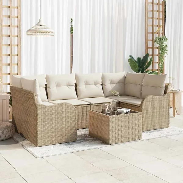 Ensemble de canapé de jardin avec coussin 7 pcs Beige et crème