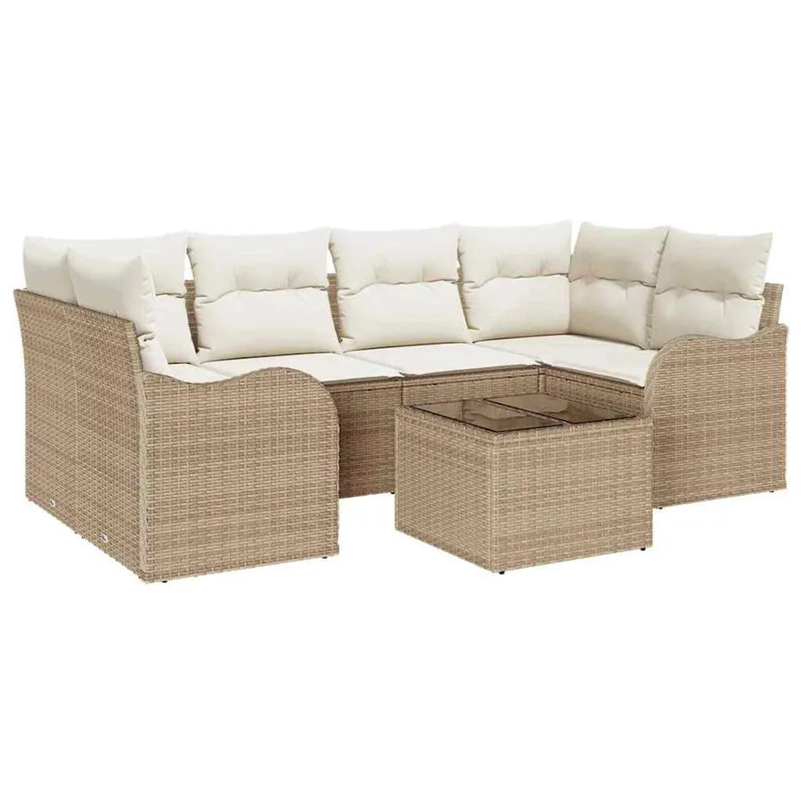 Ensemble de canapé de jardin avec coussin 7 pcs Beige et crème - 2