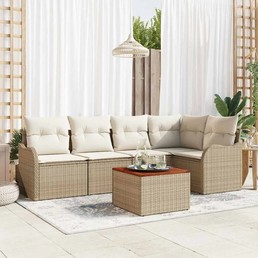 Ensemble de canapé de jardin 6 pcs Beige et crème polyrotin