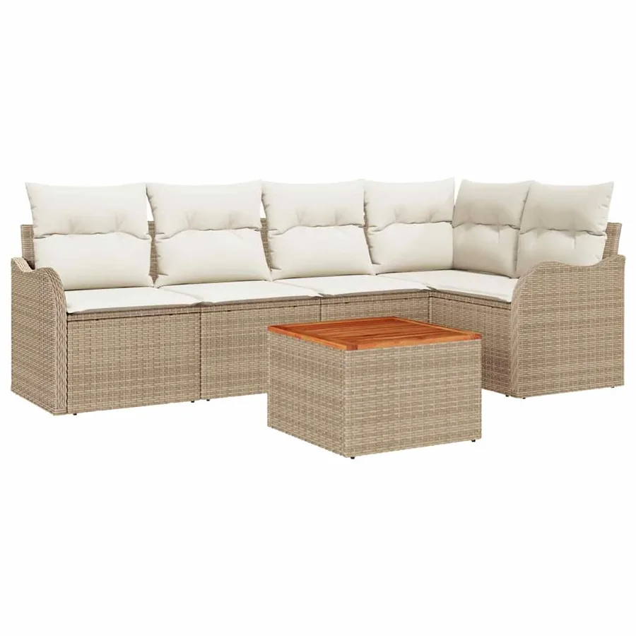 Ensemble de canapé de jardin 6 pcs Beige et crème polyrotin - 2