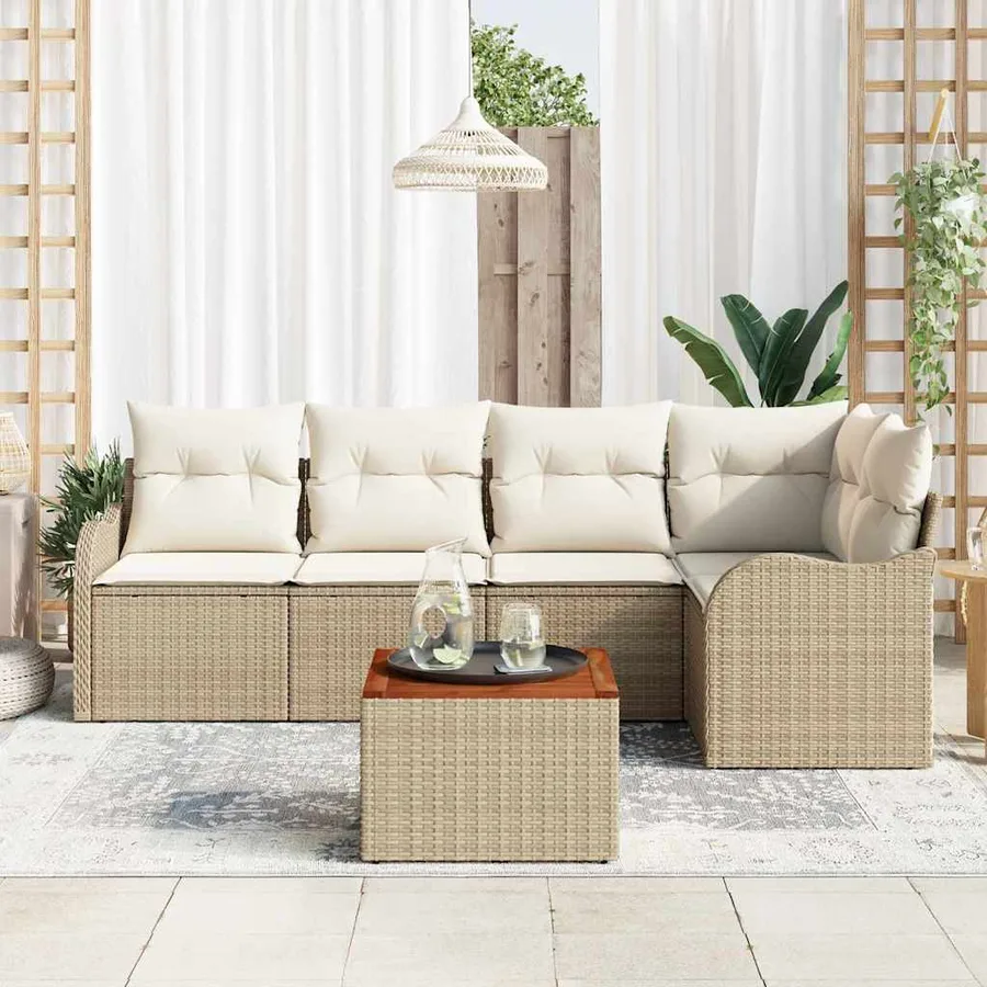 Ensemble de canapé de jardin 6 pcs Beige et crème polyrotin - 3