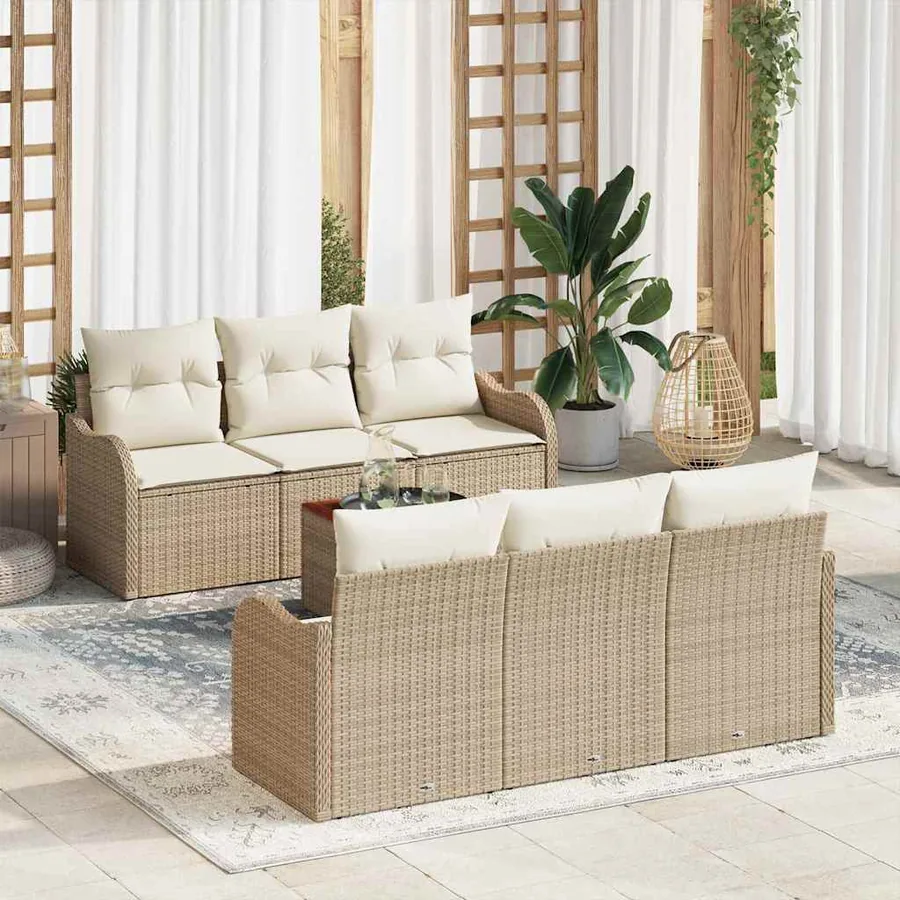 Ensemble de canapé de jardin 7 pcs Beige et crème polyrotin