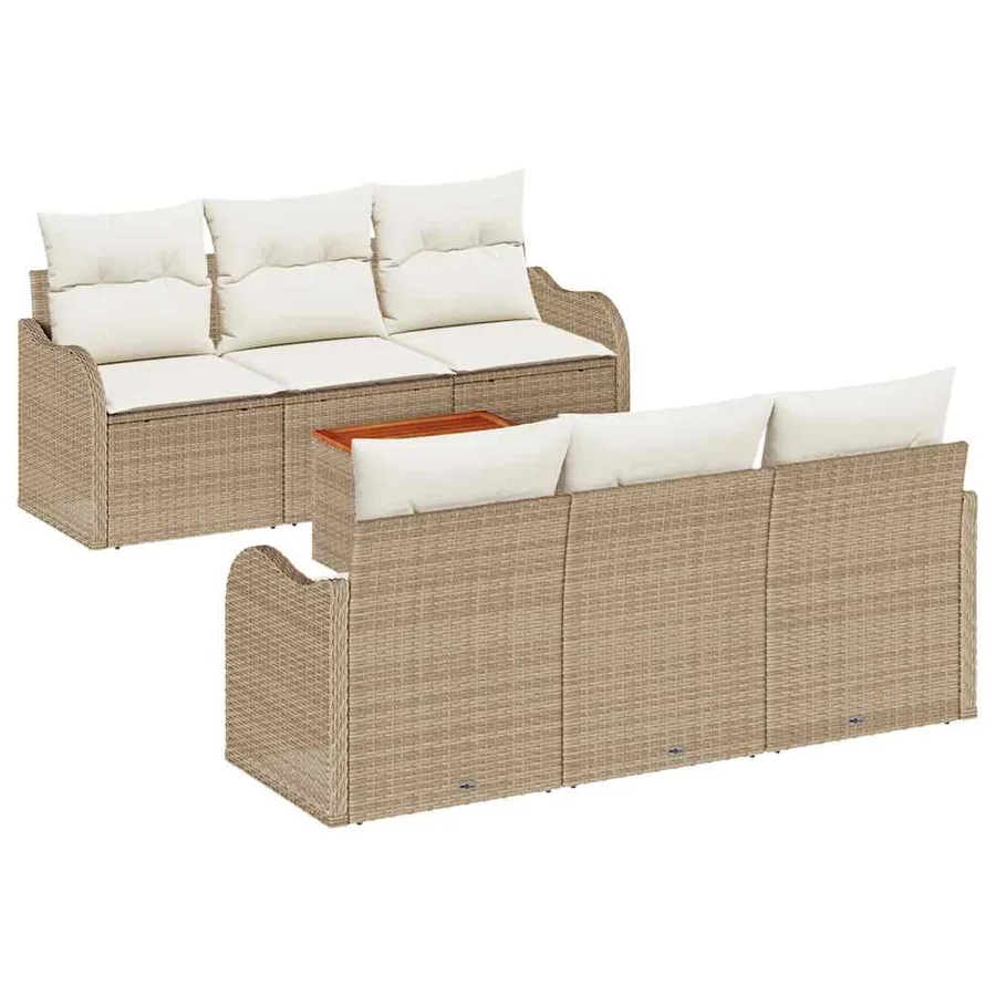 Ensemble de canapé de jardin 7 pcs Beige et crème polyrotin - 2