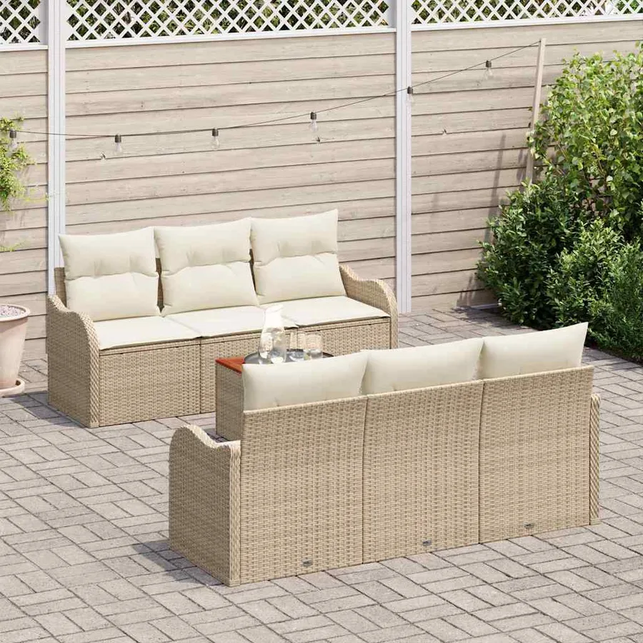Ensemble de canapé de jardin 7 pcs Beige et crème polyrotin - 3
