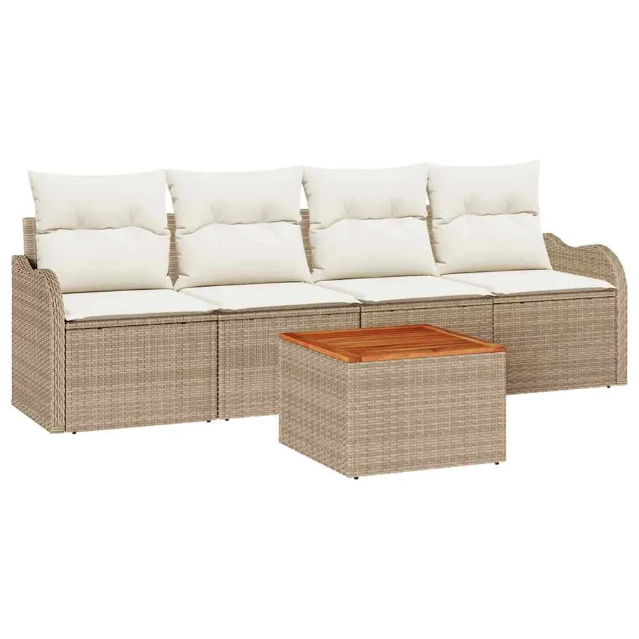 Ensemble de canapé de jardin 5 pcs Beige et crème polyrotin - 2