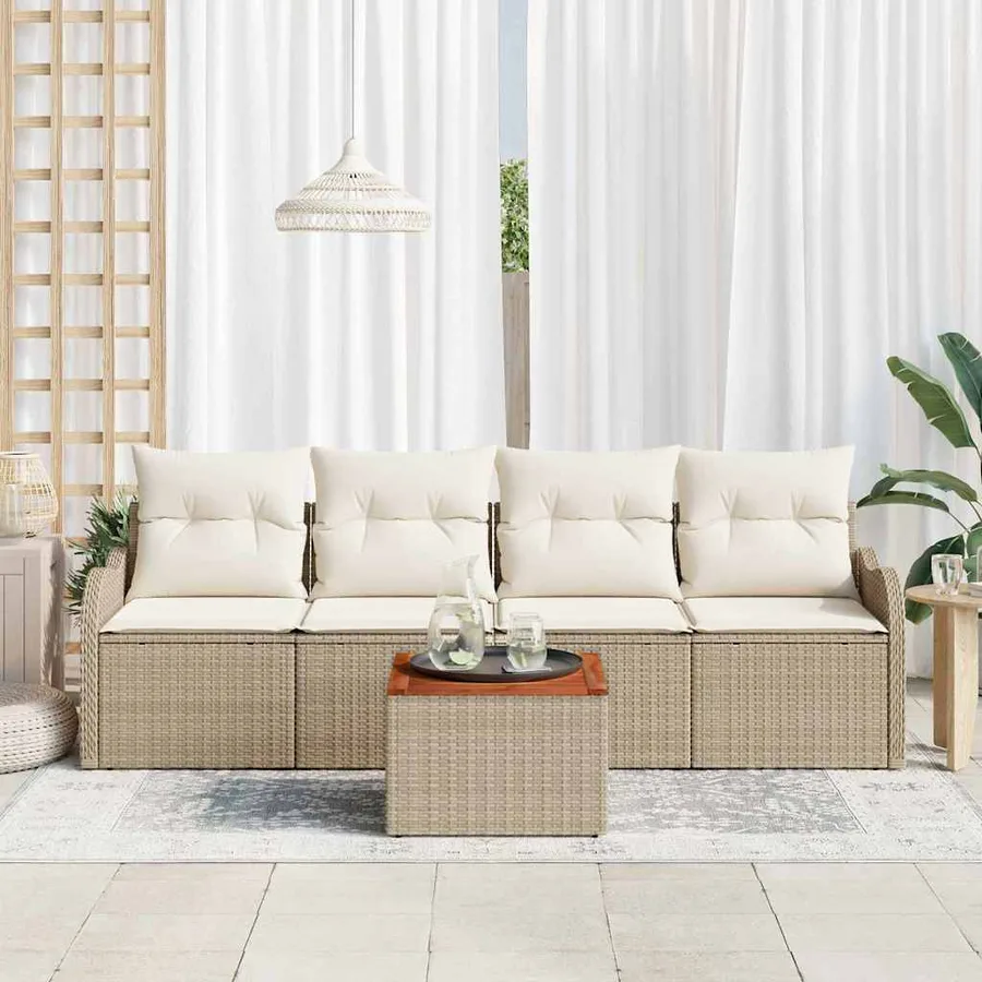 Ensemble de canapé de jardin 5 pcs Beige et crème polyrotin - 3