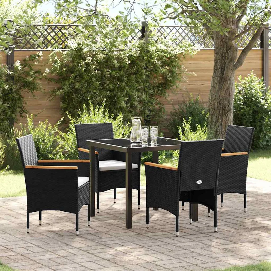 Ensemble de salle à manger pour jardin 5 pcs Noir polyrotin