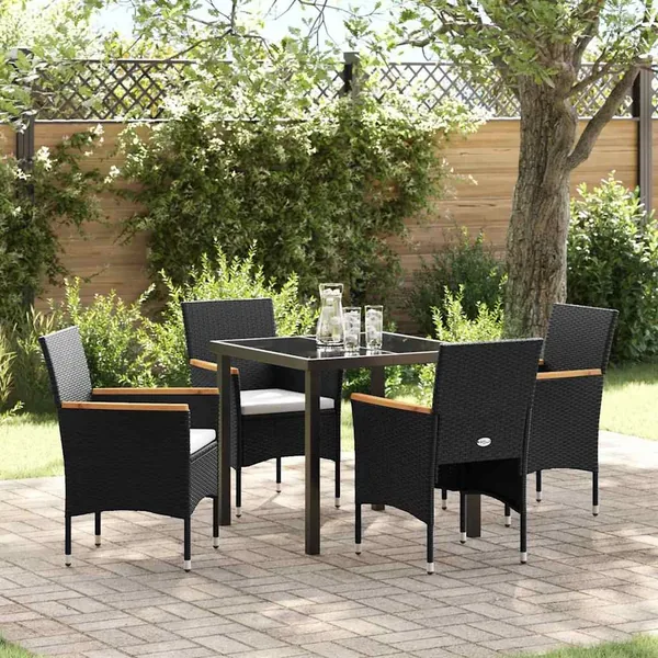Ensemble de salle à manger pour jardin 5 pcs Noir polyrotin
