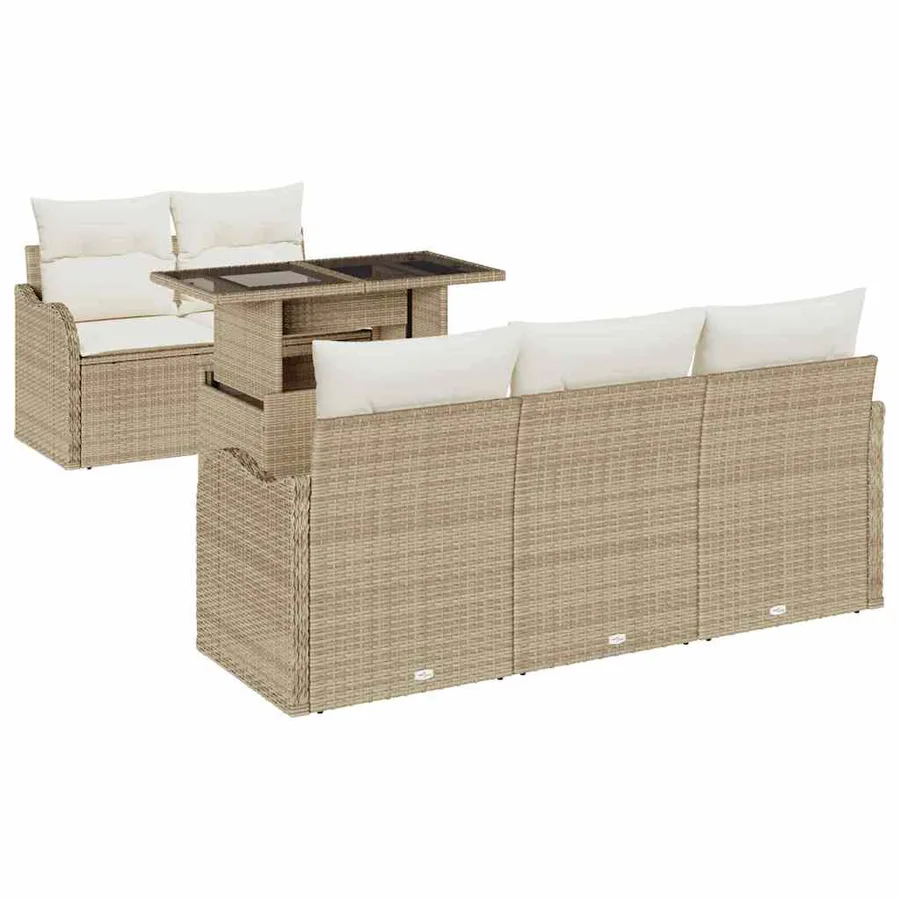 Ensemble de canapé de jardin 6 pcs Beige Poly Rattan - 2