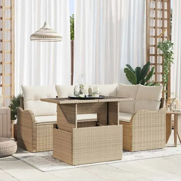 Ensemble de canapé de jardin 5 pcs Beige Poly Rattan