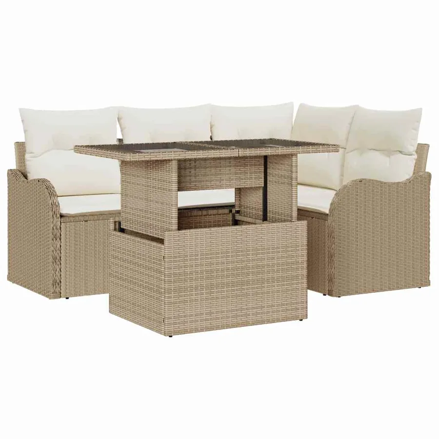Ensemble de canapé de jardin 5 pcs Beige Poly Rattan - 2