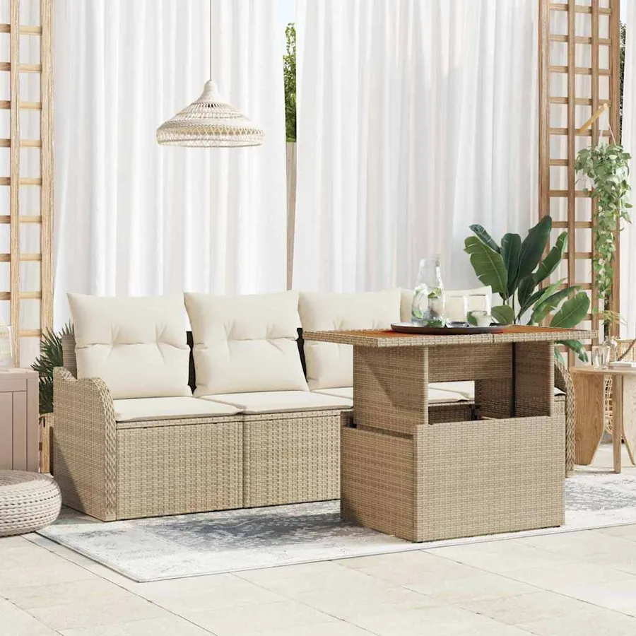 Ensemble de canapé de jardin 5 pcs Beige polyrotin