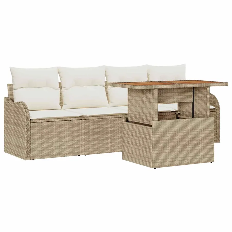 Ensemble de canapé de jardin 5 pcs Beige polyrotin - 2