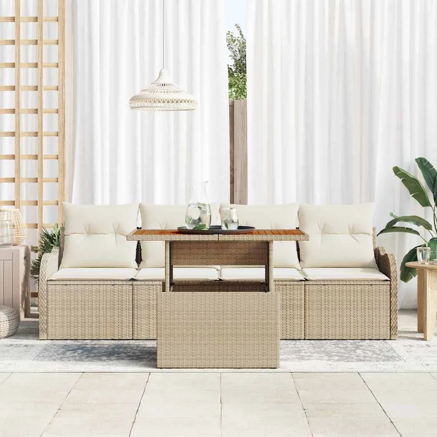 Ensemble de canapé de jardin 5 pcs Beige polyrotin - 3