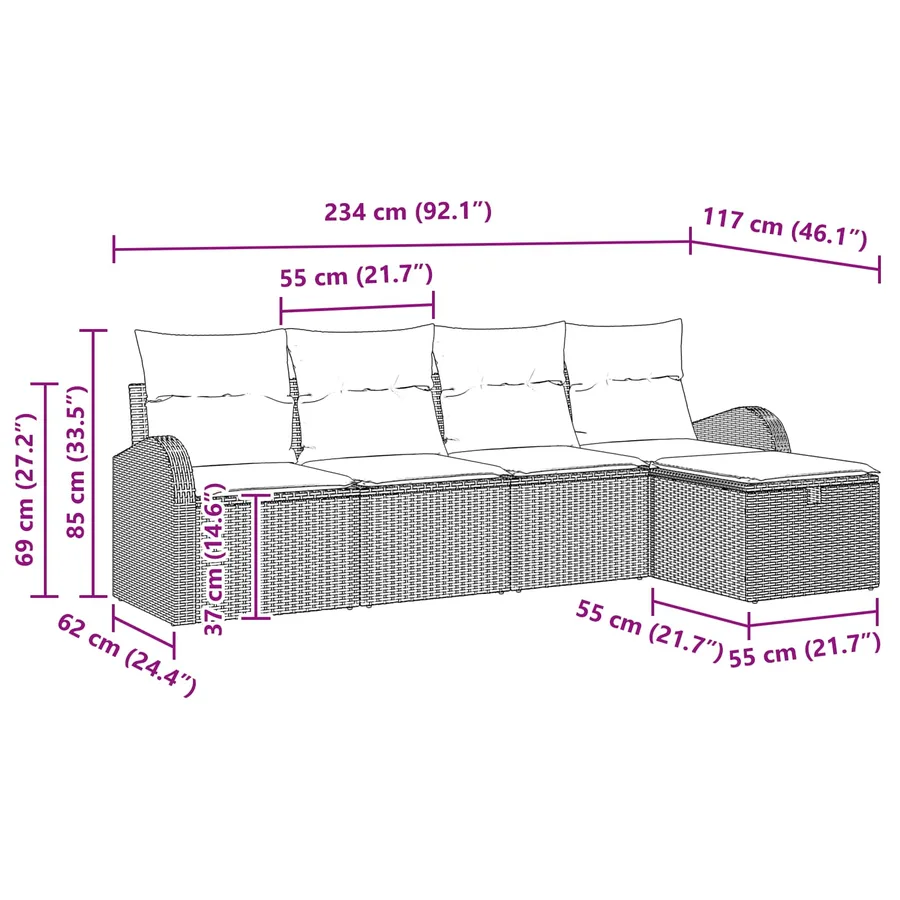Ensemble de Canapés avec coussin Gris clair polyrotin - 4
