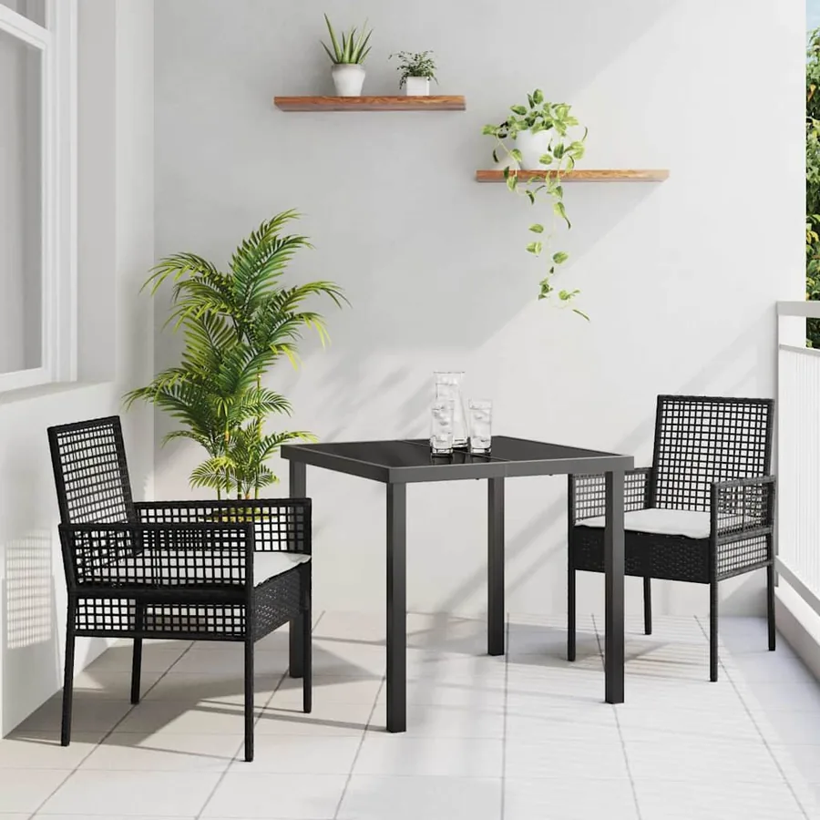 Ensemble de salle à manger pour jardin 3 pcs Noir polyrotin