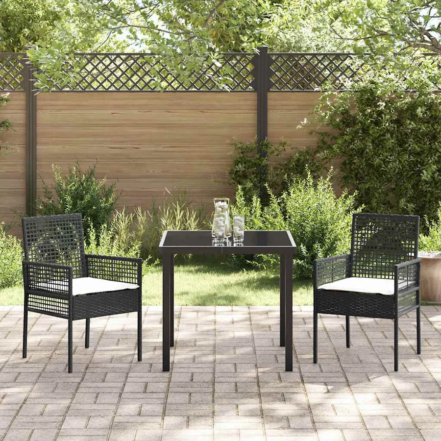 Ensemble de salle à manger pour jardin 3 pcs Noir polyrotin - 4