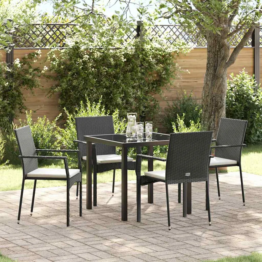 Ensemble de salle à manger pour jardin 5 pcs Noir polyrotin