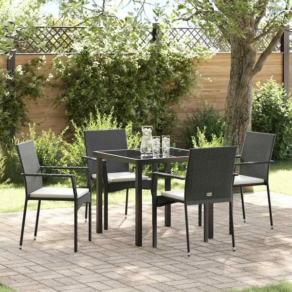 Ensemble de salle à manger pour jardin 5 pcs Noir polyrotin