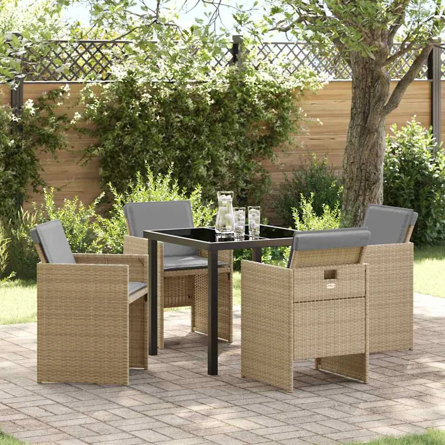 Ensemble de salle à manger pour jardin 5 pcs Beige polyrotin