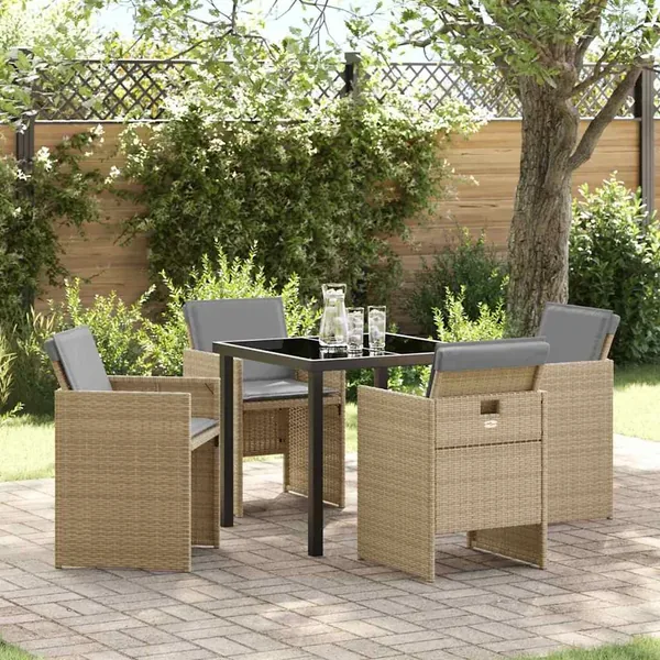 Ensemble de salle à manger pour jardin 5 pcs Beige polyrotin