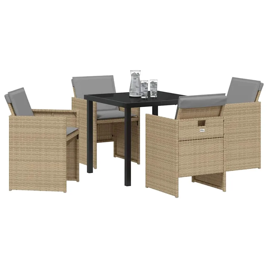 Ensemble de salle à manger pour jardin 5 pcs Beige polyrotin - 3