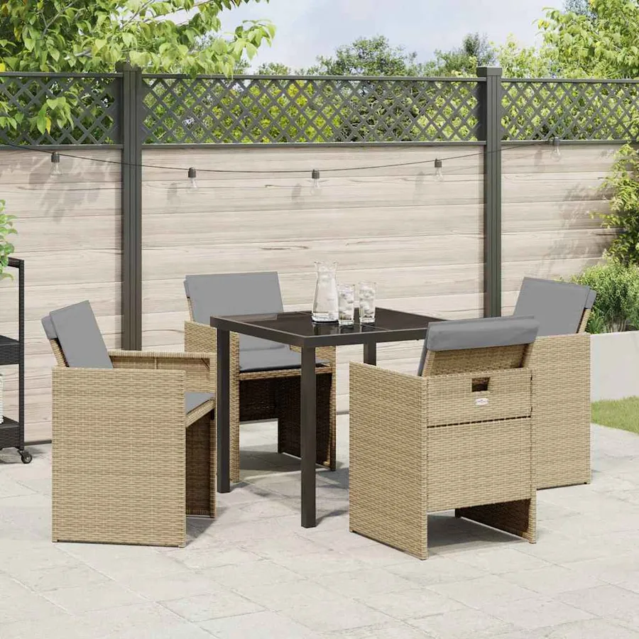 Ensemble de salle à manger pour jardin 5 pcs Beige polyrotin - 4