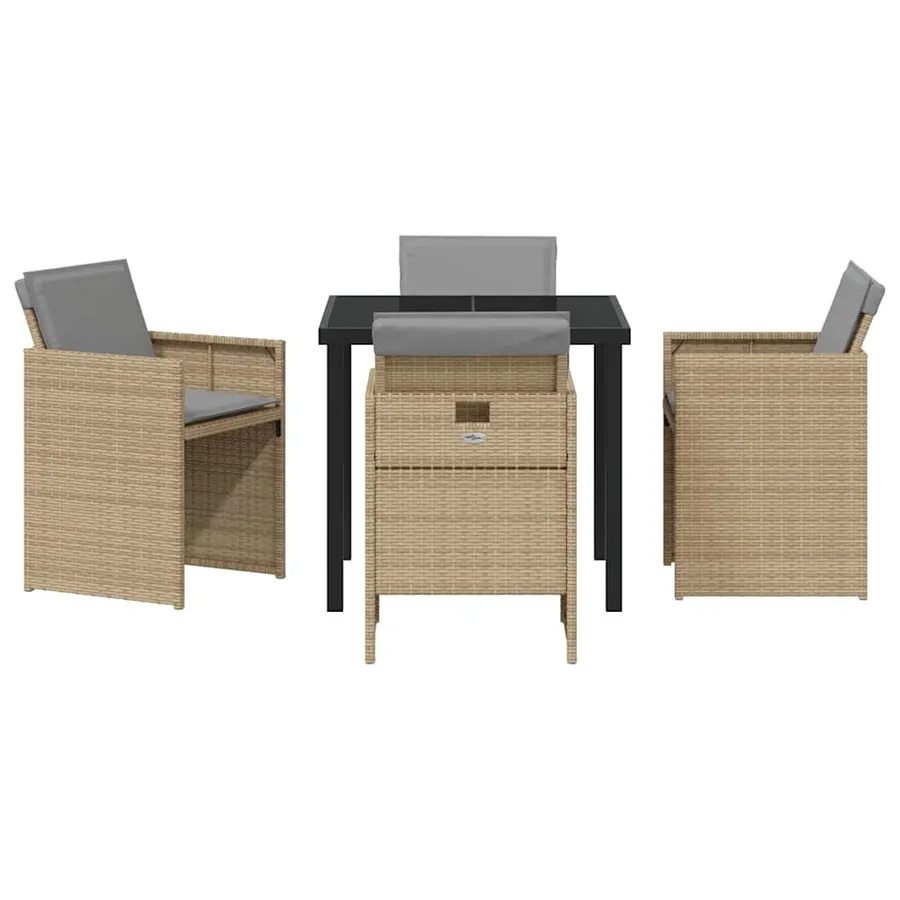 Ensemble de salle à manger pour jardin 5 pcs Beige polyrotin - 7