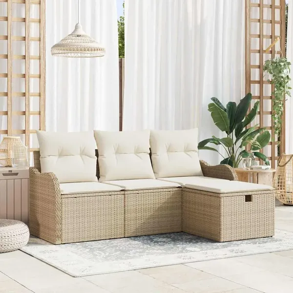Ensemble de canapé de jardin avec coussin 4 pcs Poly rotin
