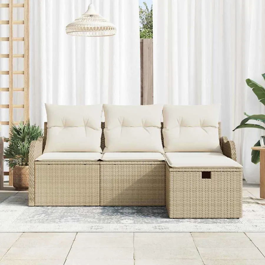 Ensemble de canapé de jardin avec coussin 4 pcs Poly rotin - 3