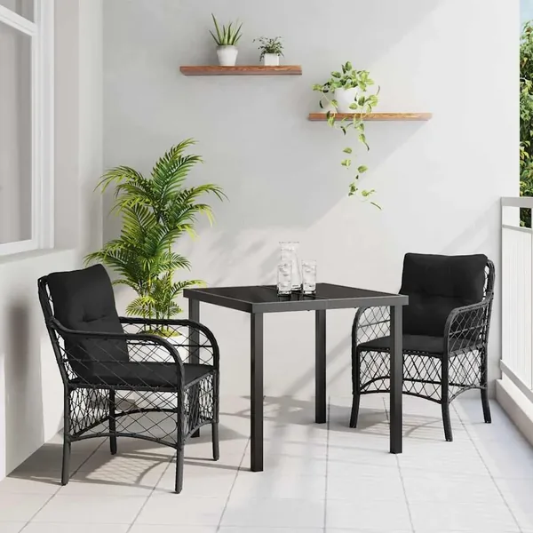 Ensemble de salle à manger pour jardin 3 pcs Noir polyrotin