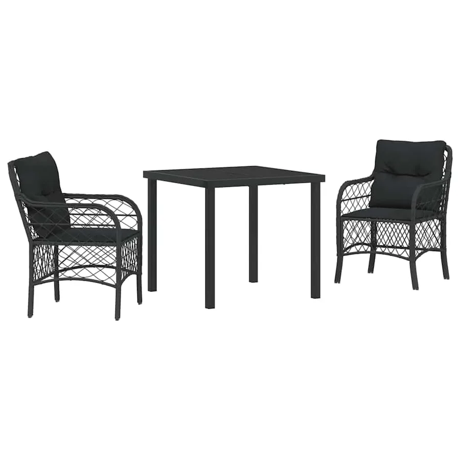 Ensemble de salle à manger pour jardin 3 pcs Noir polyrotin - 2