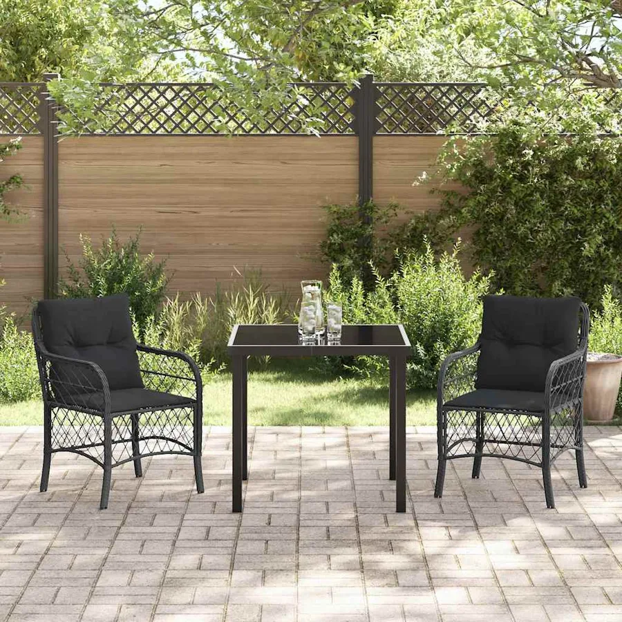 Ensemble de salle à manger pour jardin 3 pcs Noir polyrotin - 4