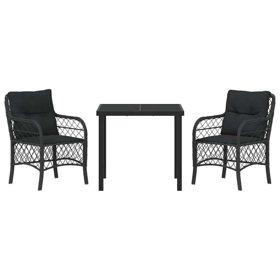 Ensemble de salle à manger pour jardin 3 pcs Noir polyrotin - 7