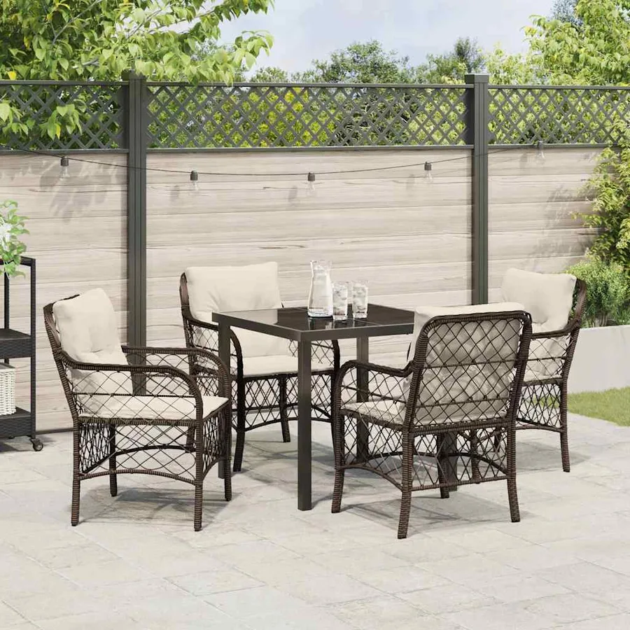 Ensemble de salle à manger pour jardin 5 pcs Marron polyrotin - 4