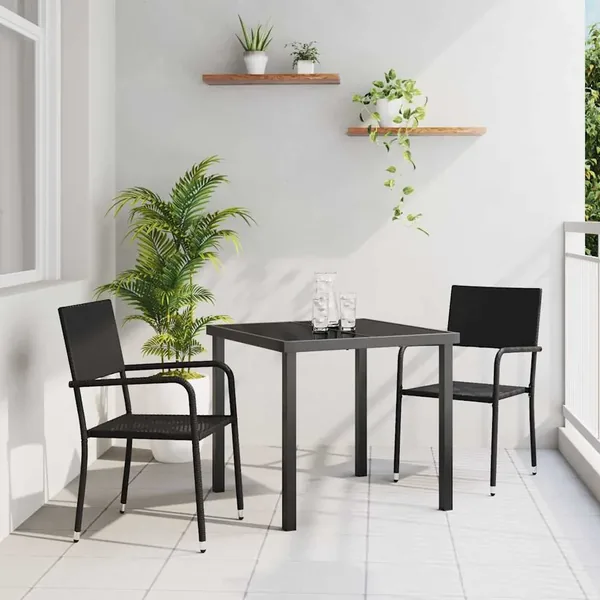 Ensemble de salle à manger pour jardin 3 pcs Noir polyrotin