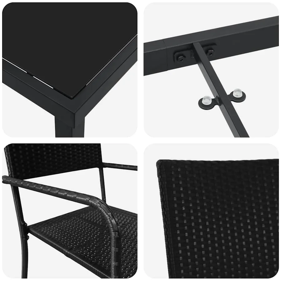 Ensemble de salle à manger pour jardin 3 pcs Noir polyrotin - 9